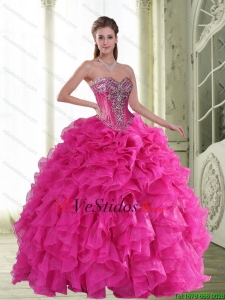 2016 nuevo estilo rebordear y las colmenas del amor Vestidos de quinceañera en rosa fuerte