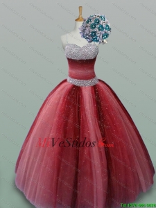 Moda spaghetti straps Vestidos de quinceañera con rebordear en Vino Tinto