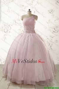 2015 de un hombro rebordear rosa claro Vestidos de quinceañera