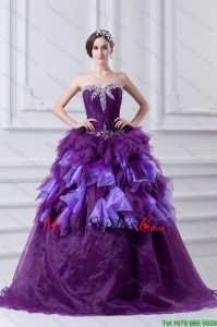2015 rebordear multicolor bola del amor del vestido de quinceañera con Volantes