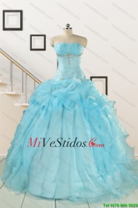 2015 Aguamarina elegante azul Vestidos de quinceañera con rebordear