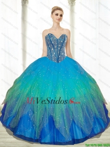 2015 vestidos del precio bajo que rebordea Tulle del amor de la turquesa de quinceañera