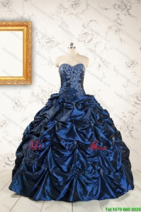 2015 exclusivo Apliques de azules marinos Vestidos de quinceañera