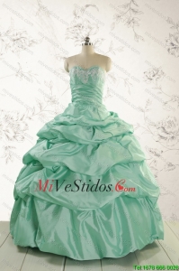2015 Lujoso Verde Manzana vestido de quinceañera con rebordear y Recogida