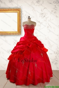 2015 hermosa rebordear novio vestido de Quinceañera en rojo