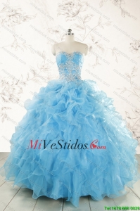 Aqua Blue balón vestido de novia cuentas dulce 16 vestidos