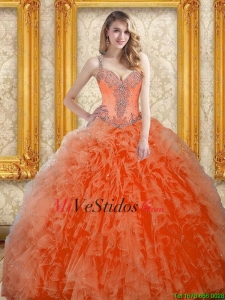 Vestido populares Naranja Rojo quinceañera con rebordear