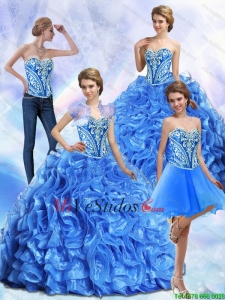 Lujoso Bordado y Volantes Azul Real dulce 15 vestidos
