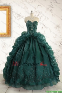 2015 de lujo verde oscuro Sweet 16 Vestidos con rebordear