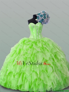 2015 Hermoso Cariño Amarillo Verde rebordear Vestidos de quinceañera con Volantes