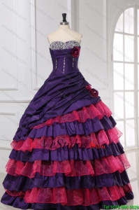 Rojo y púrpura del amor que rebordea y Ruffles en capas vestido de quinceañera