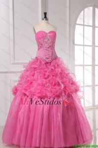 Apliques y los rodando flores de organza rosa rosa vestido de quinceañera