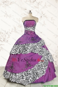 Únicos púrpura Vestidos de quinceañera con Bordado y cebra
