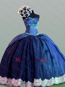 Lujosas Vestidos de quinceañera con Encaje en Azul marino para 2015