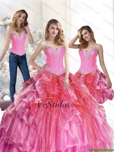 2015 populares Multi color Dulces 15 Vestidos con rebordear y Volantes