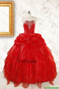 La mayoría de los vestidos de novia populares Vestido de bola rebordear rojo de quinceañera