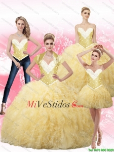 2015 Moderno vestido de bola Vestidos de quinceañera con Volantes Bordoneado y Volantes