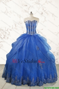 2015 baratos Apliques Vestidos de quinceañera en azul real