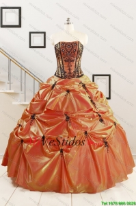 2015 baratos Apliques Vestidos de quinceañera en Orange Rojo y Negro