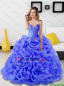 2015 rebordear moda y los Rolling Flores dulces 15 vestidos en azul real