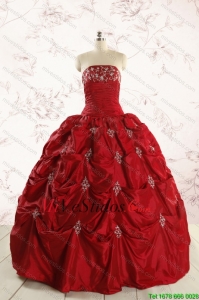 Descuento tirantes Vino Apliques rojas Vestidos de quinceañera para 2015