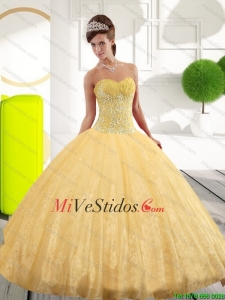 Asequibles novio Apliques Oro vestidos de quinceañera para 2015 Primavera