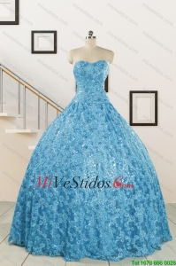 2015 Único de novia vestido de bola del vestido de quinceañera en Azul Claro