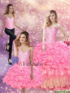 Hermosas 2015 abalorios Vestidos de quinceañera con apliques y Pick Ups
