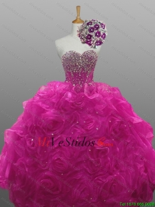 2015 elegante rebordeó vestidos de quinceañera con los Rolling Flores