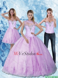 Elegantes 2015 novio Vestidos de quinceañera con rebordear y apliques