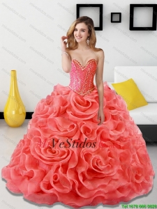 Popular y acc y Rolling Flores Coral Rojo Dulces 15 Vestidos para 2015