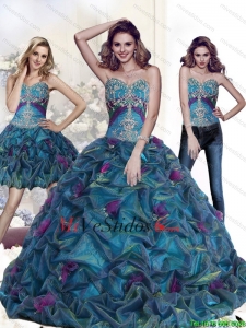 2015 nuevo estilo Apliques y pick ups Sweetheart Quince vestidos en Multi Color