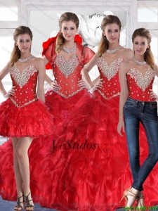 Popular cariño vestido de quinceañera con Volantes Bordoneado y en Rojo