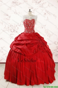 2015 hinchado amor que rebordea vestidos de quinceañera en Rojo