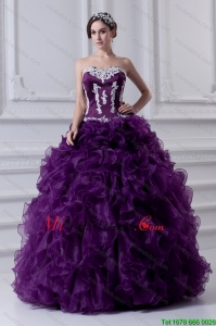 Balón vestido de novia Volantes y Apliques púrpura vestido de quinceañera