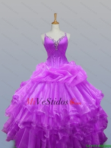 2015 populares correas con cuentas vestidos de quinceañera con capas rizadas