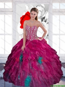 Hermoso cariño rebordear Multi Color 2015 vestido de quinceañera con Volantes