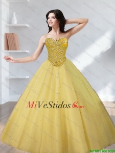 Elegantes tul rebordear novio Oro vestidos de quinceañera para 2015