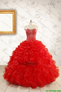 2015 vestidos de lujo cariño rebordear Rojo de quinceañera
