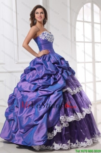 Púrpuras del amor Appliques y Pick-ups vestido de quinceañera para 2016