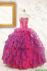 2015 Precioso Multi color Vestidos de quinceañera con Volantes Apliques y Volantes