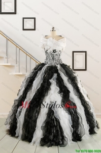 2015 vestido de Blanco y Negro novio de Quinceañera con las colmenas