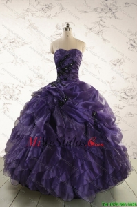 Elegante Sweetheart Apliques púrpura vestido de quinceañera para 2015