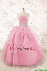 2015 Bastante Apliques rosas bebés Vestidos de quinceañera