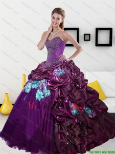 2015 de lujo Vestidos de novia de quinceañera con pick ups y apliques