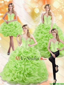Primavera 2015 Modesto verdes dulces 15 vestidos con abalorios y los Rolling Flores
