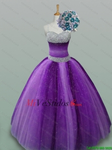 Popular con cuentas vestidos de quinceañera en correas espaguetis para 2015