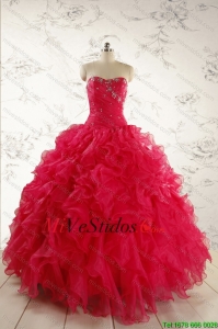 2015 nuevos del estilo de novia Coral Rojo Vestidos de quinceañera con rebordear