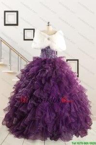 2015 rebordear Lujoso y las colmenas Vestidos de quinceañera en púrpura