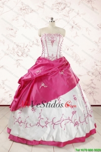 Lujoso Bordado dulces 15 vestidos de Blanco y rosado brillante
